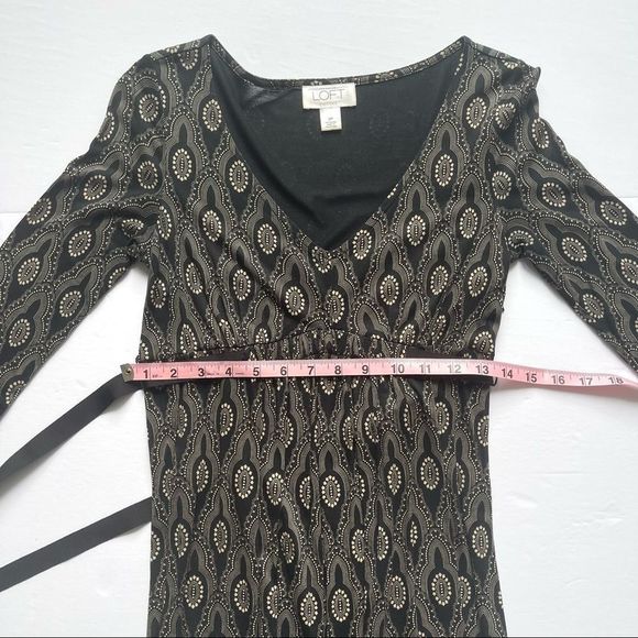 LOFT Black Beige Empire Waist Tie Back Sheath Dress Size 0 Petite - Picture 9 of 9